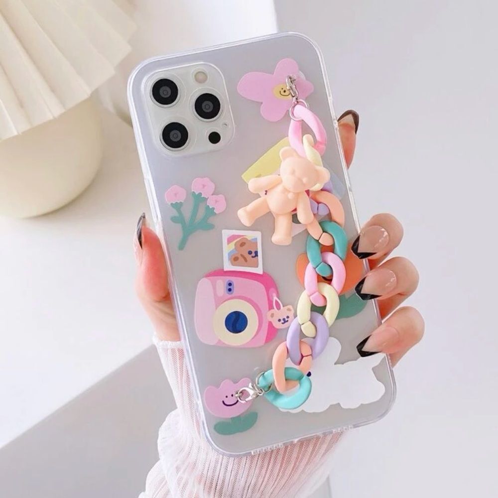 NWT IPhone 13 Pro Max Cartoon Clear Case with Hand Strap 💕​​​​​​​​